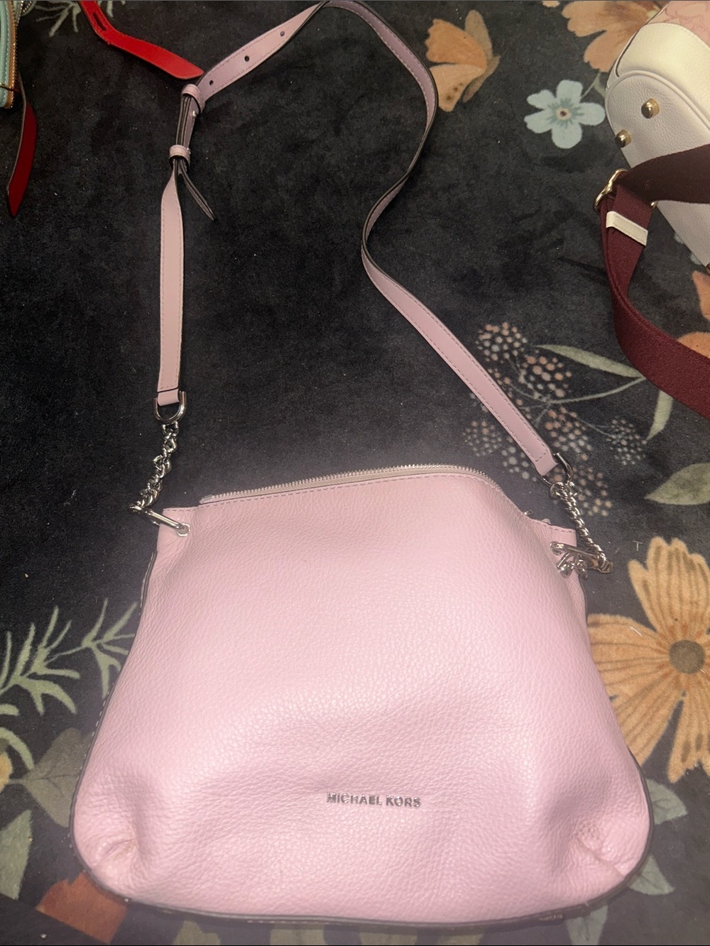 Michael Kors Light Lavender Pebbled Leather Crossbody with Chain Strap